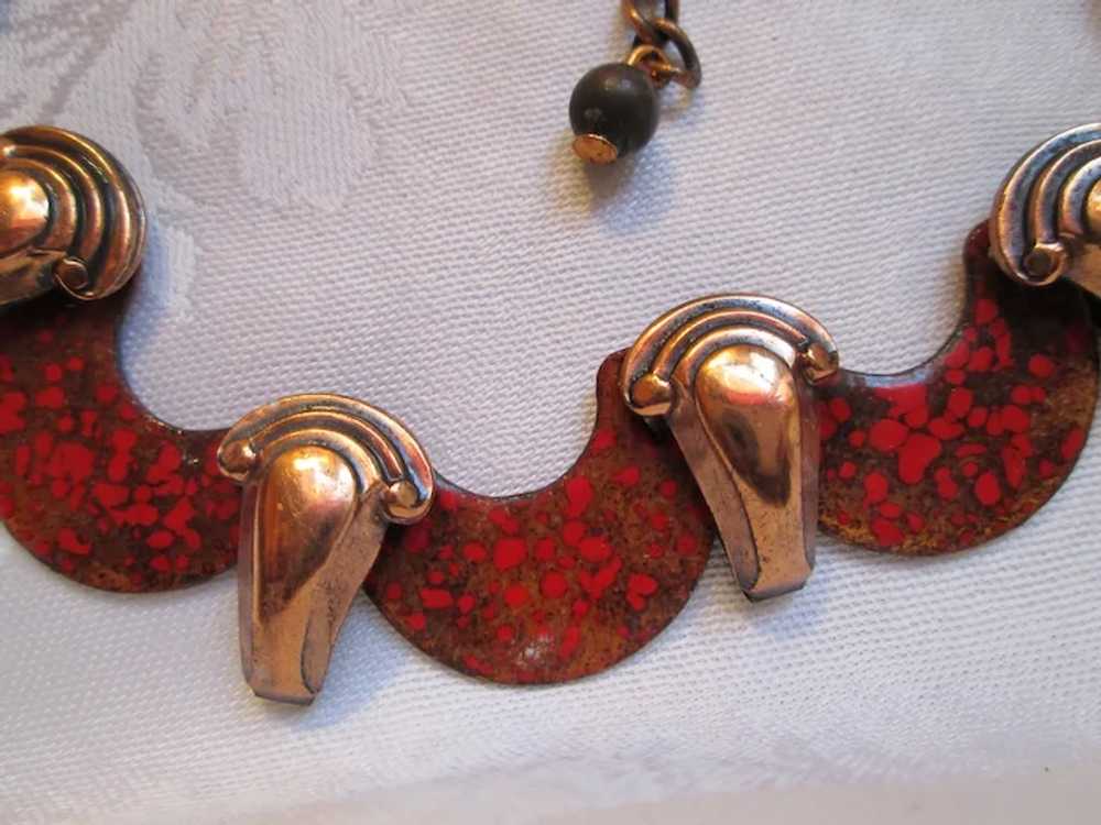 Matisse Orange Enamel on Copper Necklace and Clip… - image 4