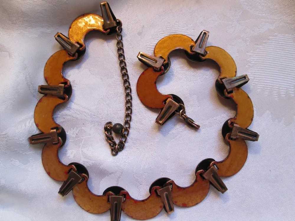 Matisse Orange Enamel on Copper Necklace and Clip… - image 5