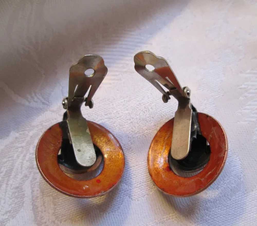 Matisse Orange Enamel on Copper Necklace and Clip… - image 8