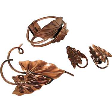Renoir Copper "Hawaii" Bracelet, Brooch and Earri… - image 1