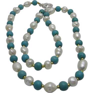 Artisan Turquoise and Freshwater Pearl Necklace