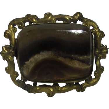 Victorian Brass Agate Pin With C Clasp - image 1