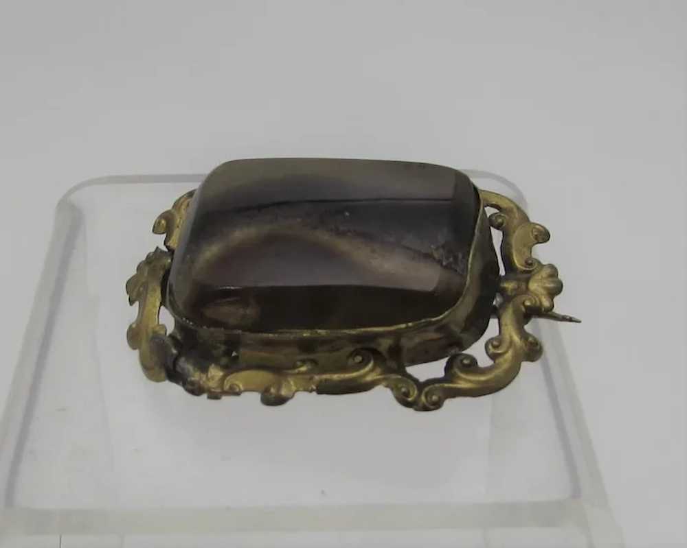 Victorian Brass Agate Pin With C Clasp - image 2