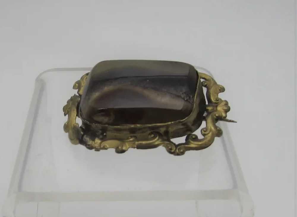 Victorian Brass Agate Pin With C Clasp - image 3