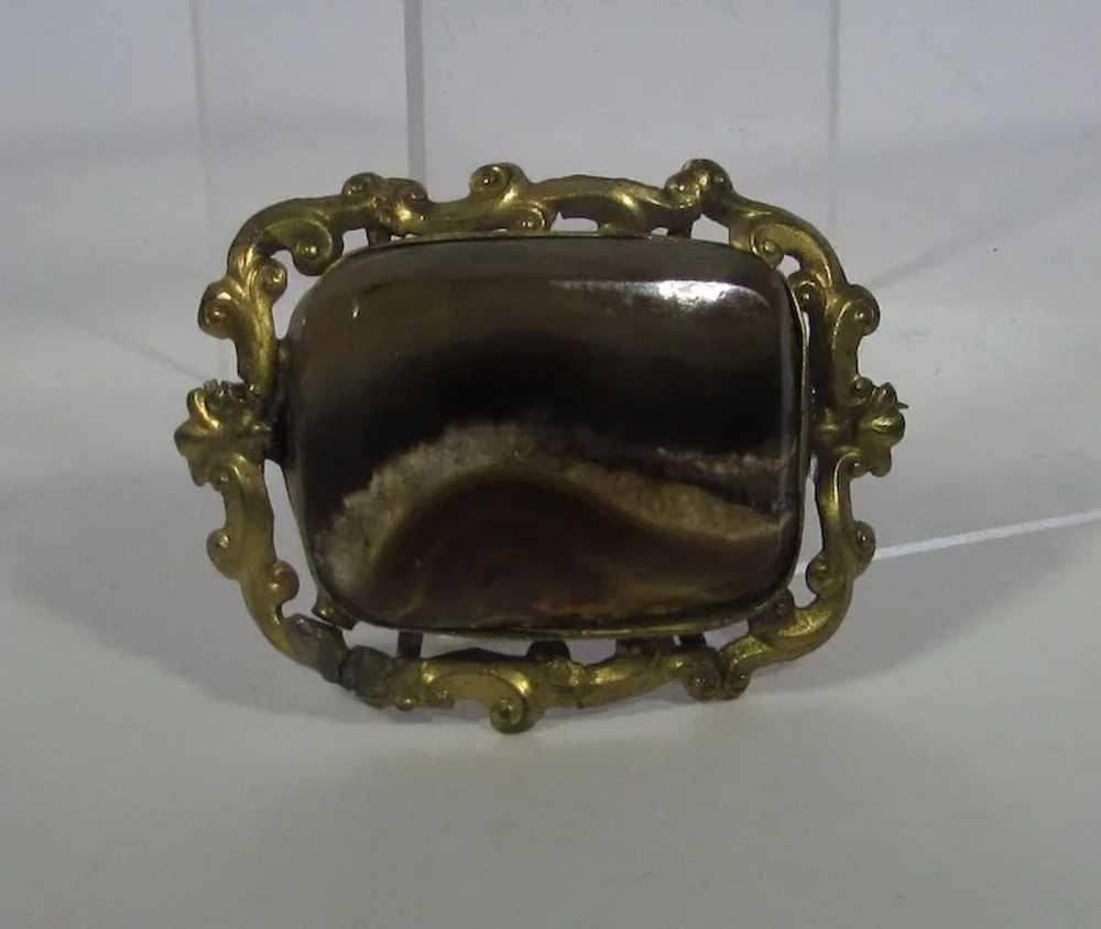 Victorian Brass Agate Pin With C Clasp - image 4