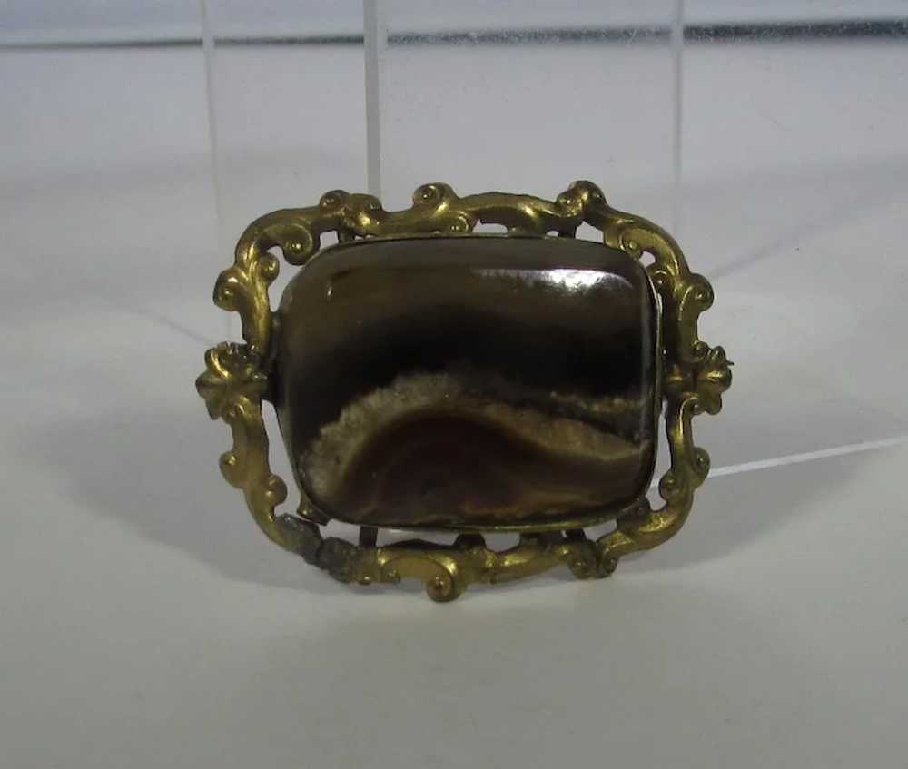 Victorian Brass Agate Pin With C Clasp - image 6