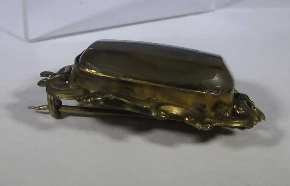 Victorian Brass Agate Pin With C Clasp - image 9