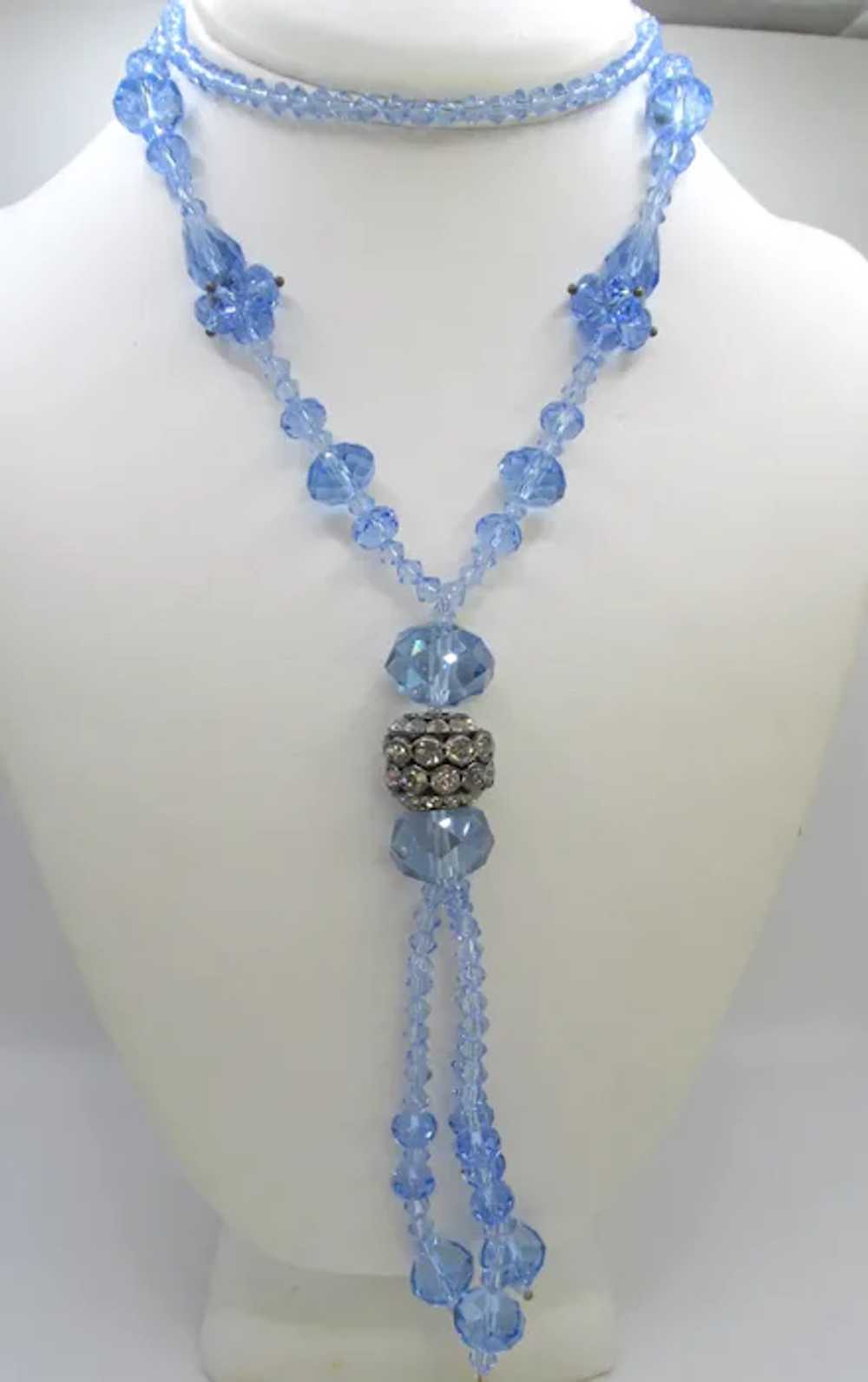 Gorgeous Czech Art Deco Faceted Blue Glass Beaded… - image 2