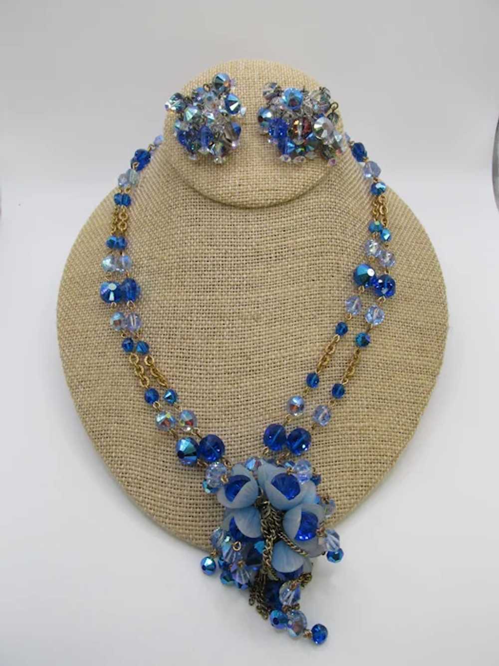 Gorgeous Hobe Blue and Crystal Beaded Dangle Clus… - image 12