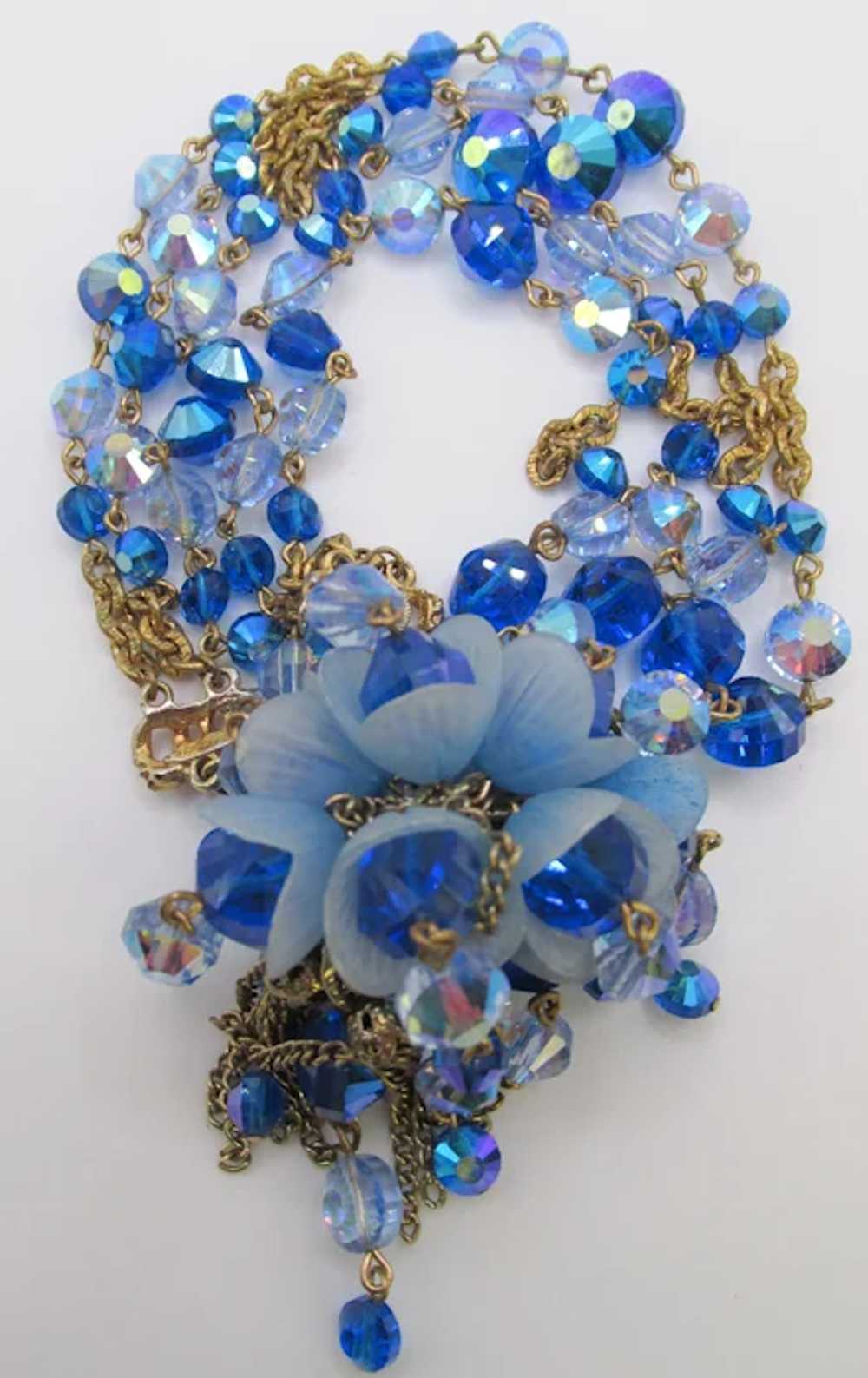 Gorgeous Hobe Blue and Crystal Beaded Dangle Clus… - image 3