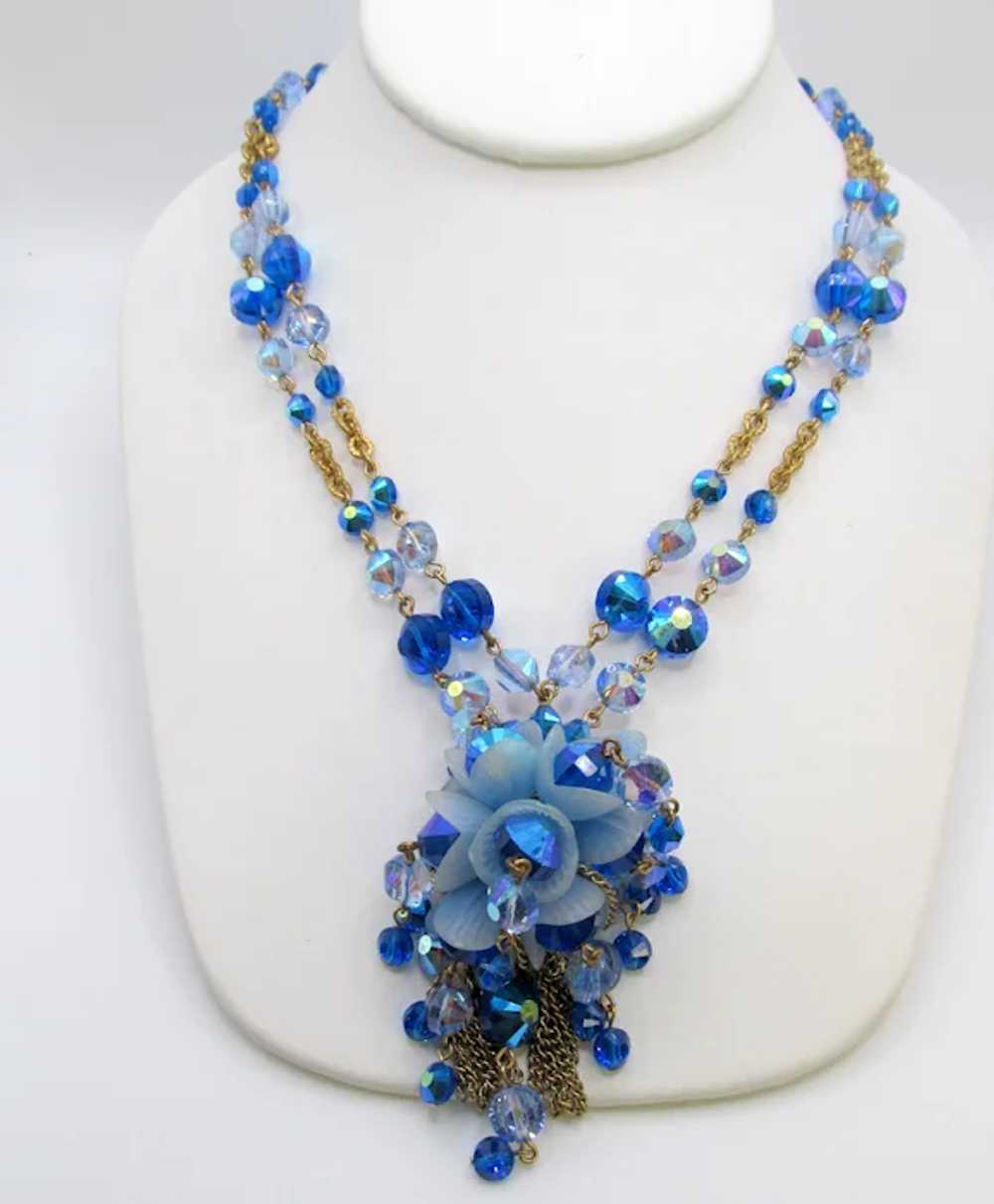 Gorgeous Hobe Blue and Crystal Beaded Dangle Clus… - image 4