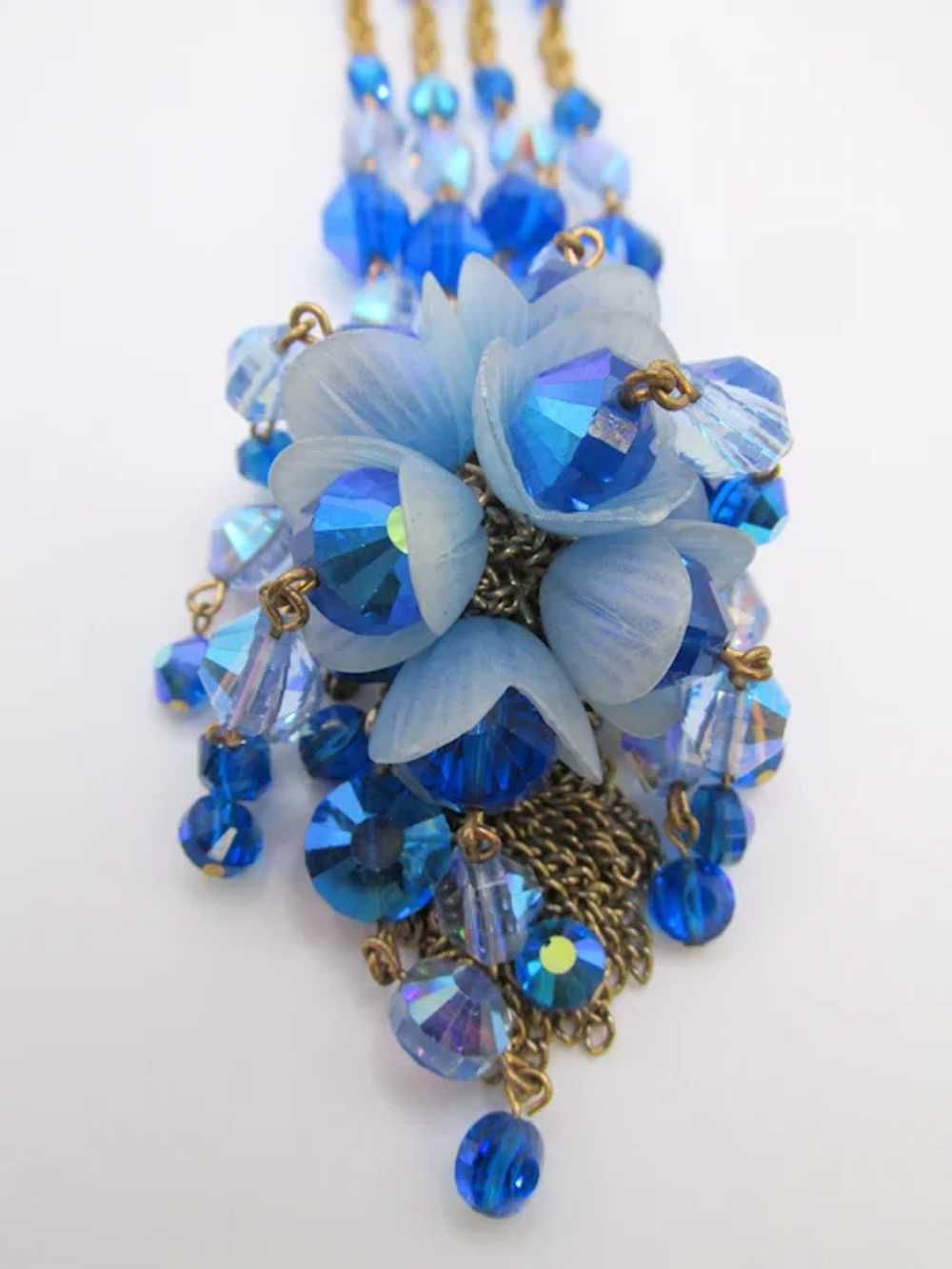 Gorgeous Hobe Blue and Crystal Beaded Dangle Clus… - image 5