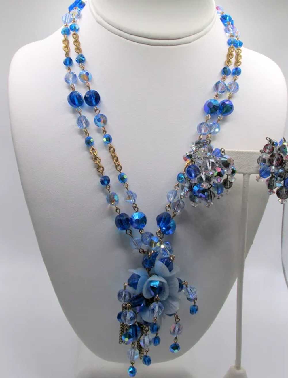 Gorgeous Hobe Blue and Crystal Beaded Dangle Clus… - image 7