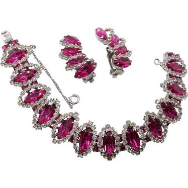 Rare Fuchsia Halo Rhinestone Weiss Bracelet and E… - image 1