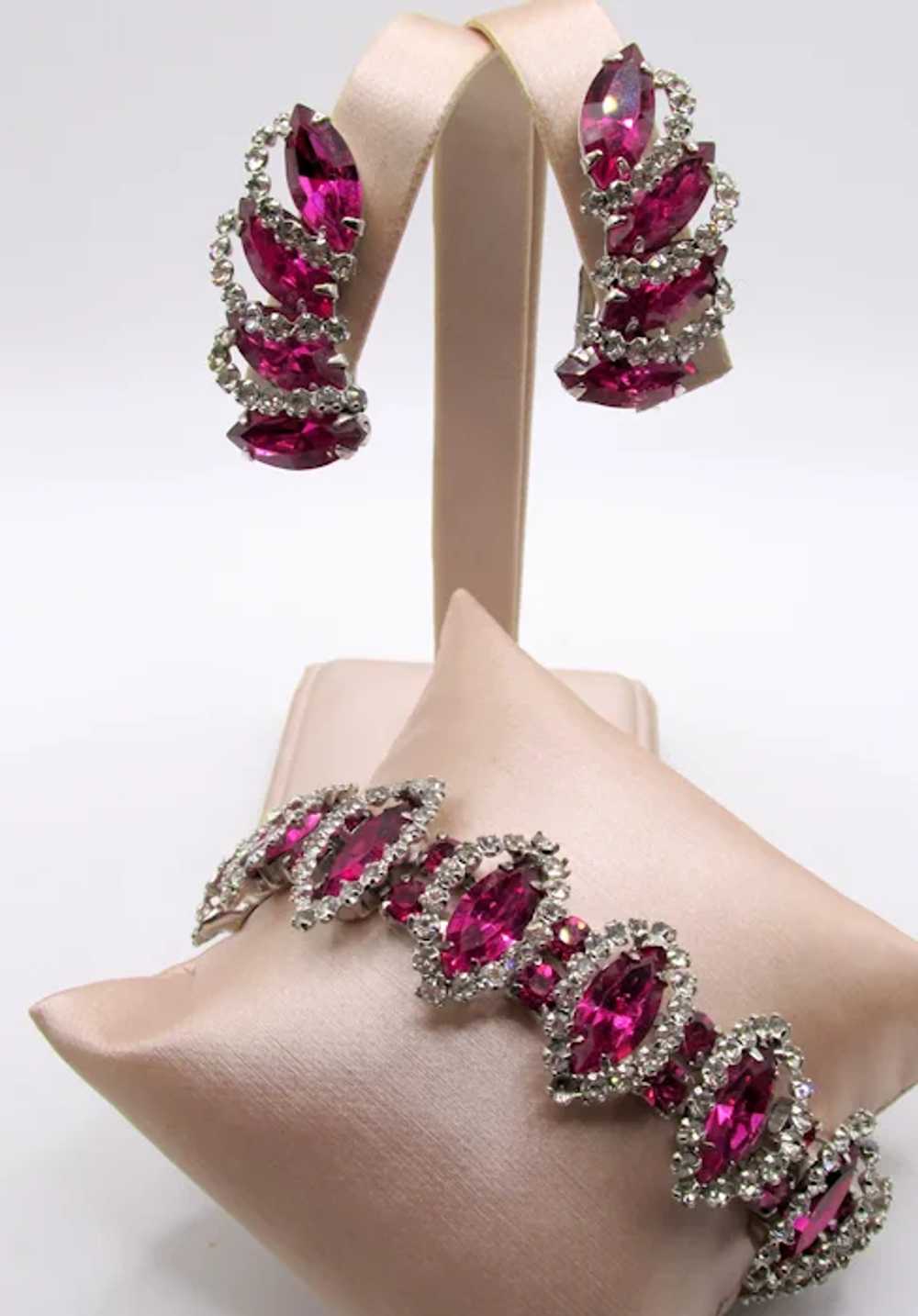 Rare Fuchsia Halo Rhinestone Weiss Bracelet and E… - image 2