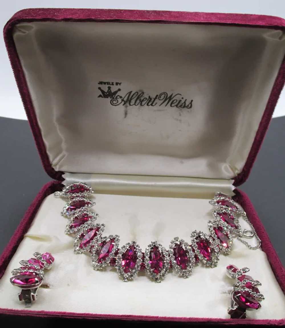 Rare Fuchsia Halo Rhinestone Weiss Bracelet and E… - image 3