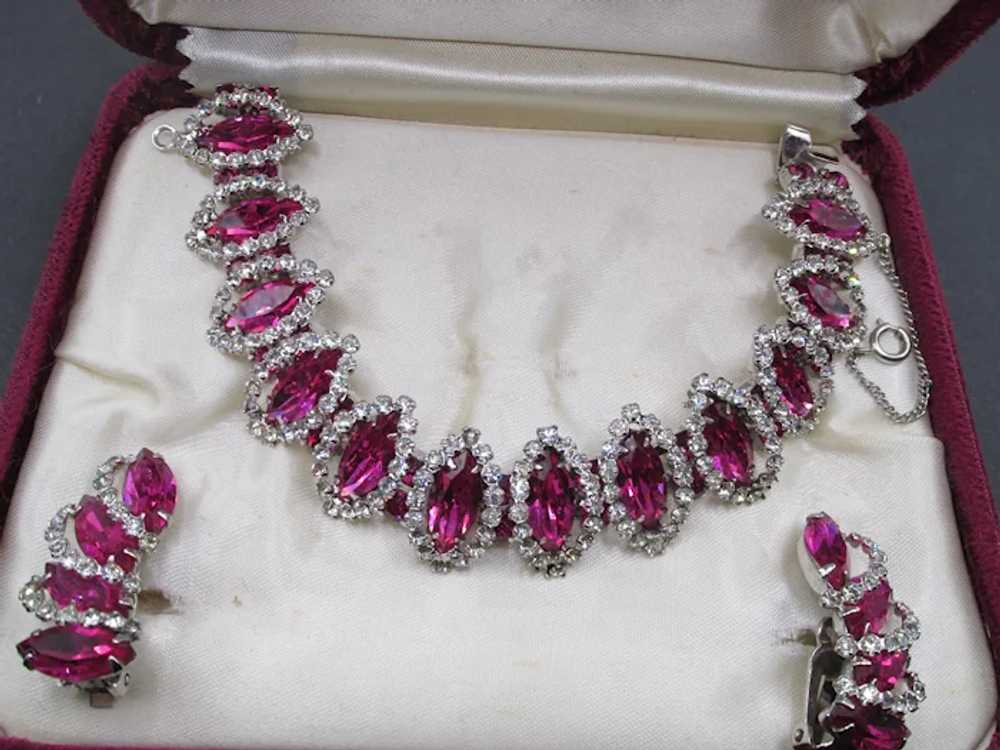 Rare Fuchsia Halo Rhinestone Weiss Bracelet and E… - image 4