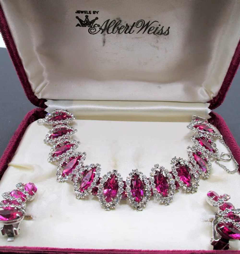 Rare Fuchsia Halo Rhinestone Weiss Bracelet and E… - image 8