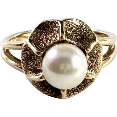 Vintage Mid-Century 14k Gold Cultured Pearl Ring. - image 1
