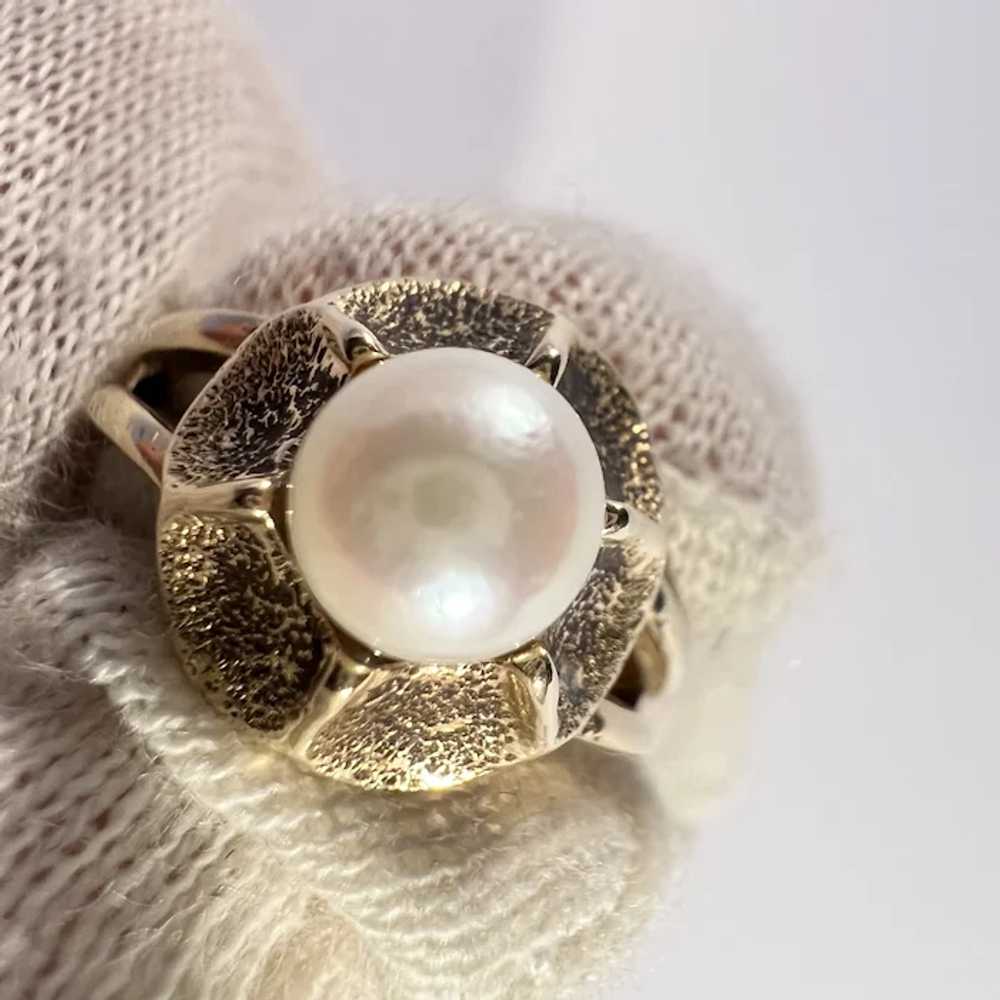 Vintage Mid-Century 14k Gold Cultured Pearl Ring. - image 6