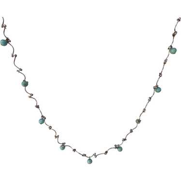 Vintage Delicate Sterling and Blue Beads Necklace