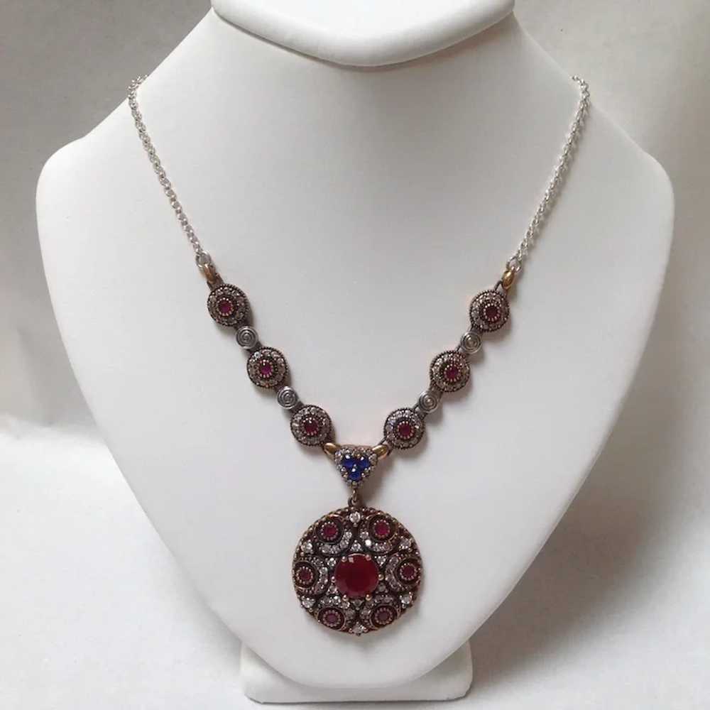 Ruby Sapphire Pendant Necklace Silver Vintage Ind… - image 3