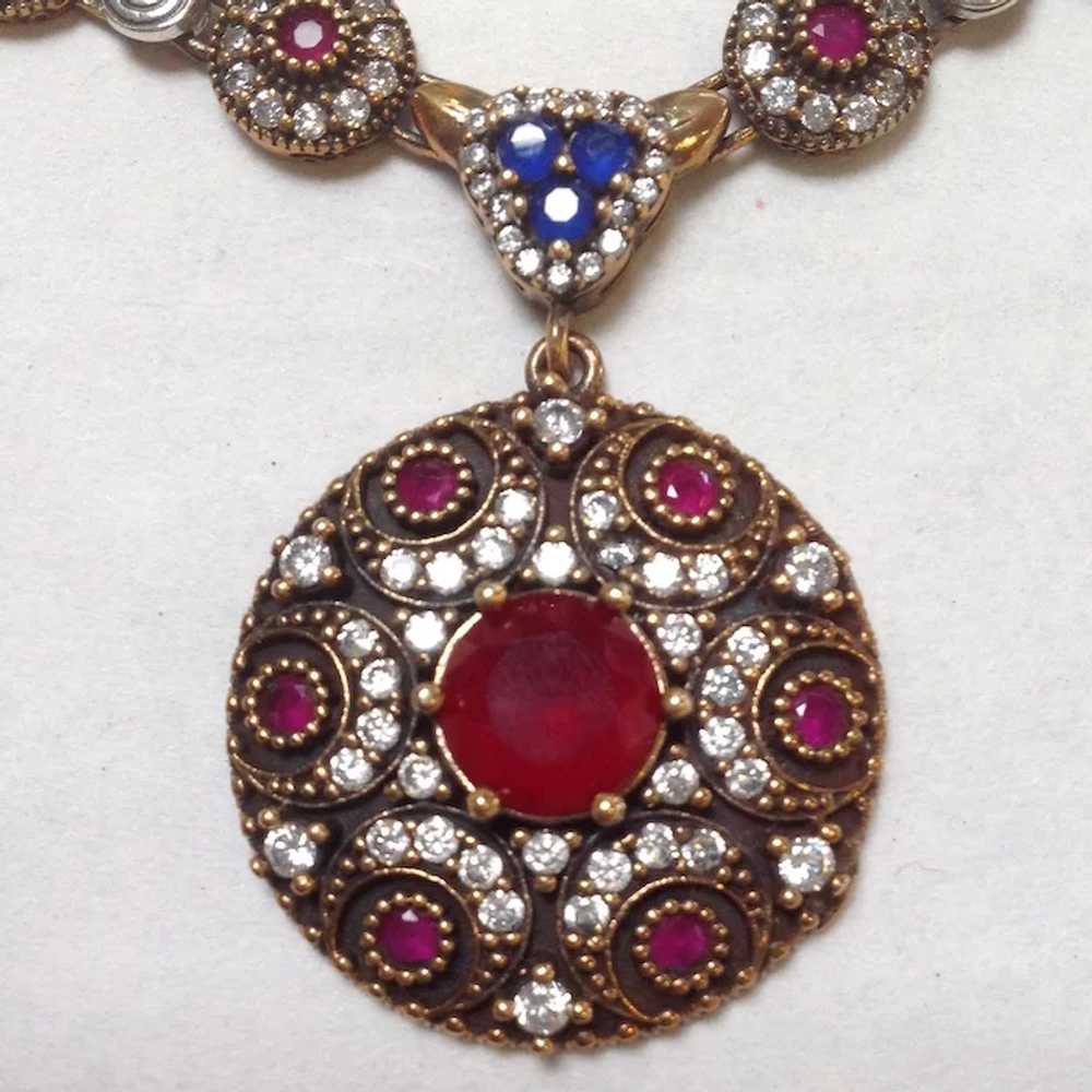 Ruby Sapphire Pendant Necklace Silver Vintage Ind… - image 4