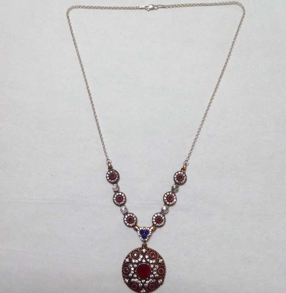 Ruby Sapphire Pendant Necklace Silver Vintage Ind… - image 5