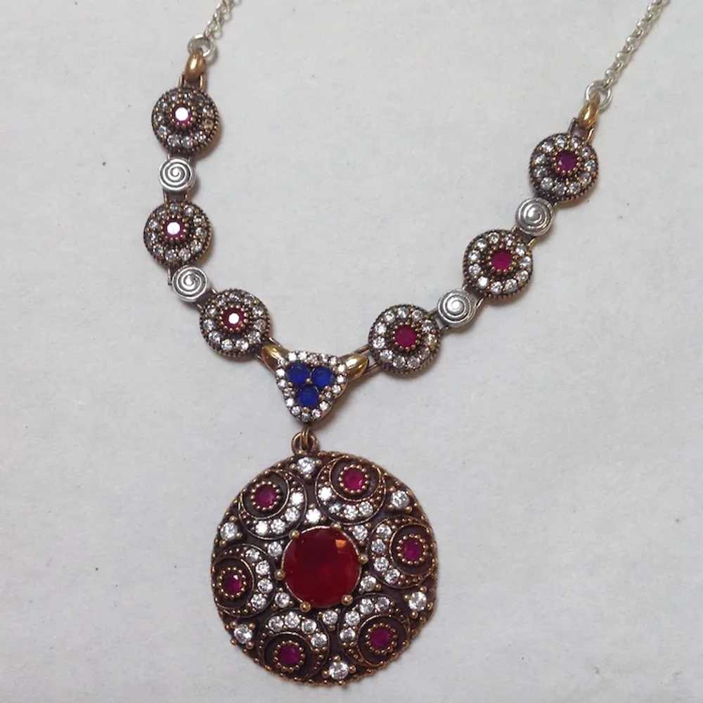Ruby Sapphire Pendant Necklace Silver Vintage Ind… - image 6