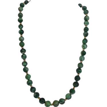 Vintage Spinach Jade Graduated 9-4mm Bead Necklace