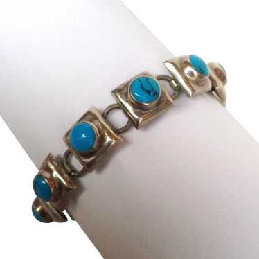 Sterling Turquoise Mexican Bracelet 7" - image 1