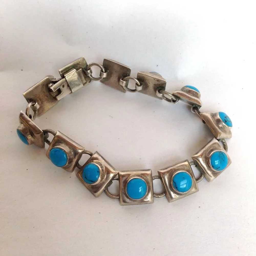 Sterling Turquoise Mexican Bracelet 7" - image 3