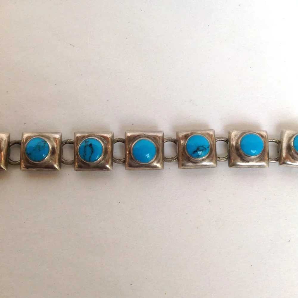 Sterling Turquoise Mexican Bracelet 7" - image 4