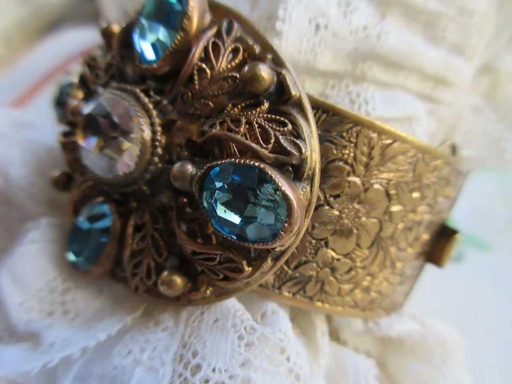 Vintage 30s Brass Filigree and faceted Stones Ban… - image 3