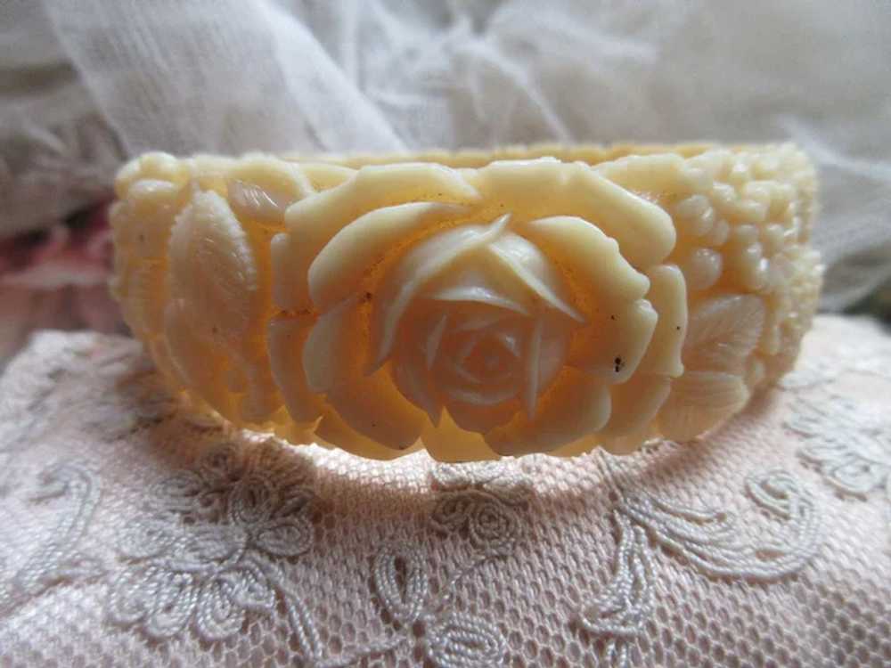 Vintage Celluloid Floral Bangle Bracelet - image 2