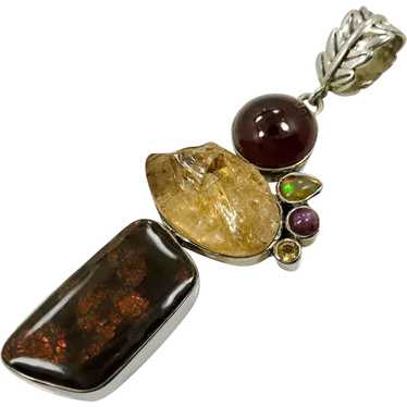 Ammonite Pendant, Opal, Citrine, Ruby, Garnet, Ste