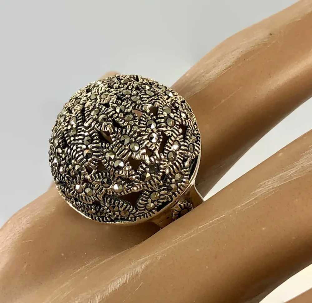 Black Marcasite Ring, Sterling Silver, Vintage Je… - image 2