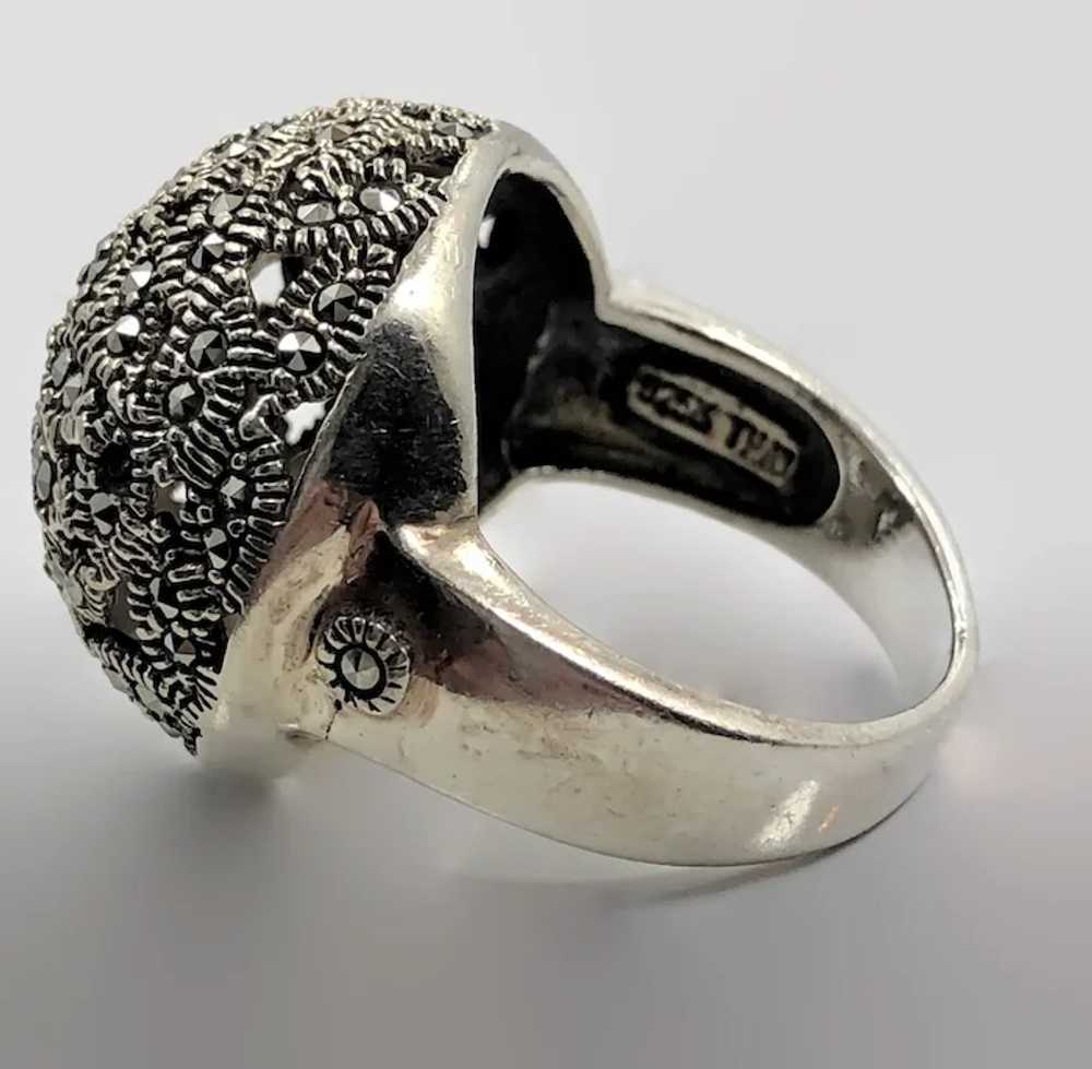 Black Marcasite Ring, Sterling Silver, Vintage Je… - image 4