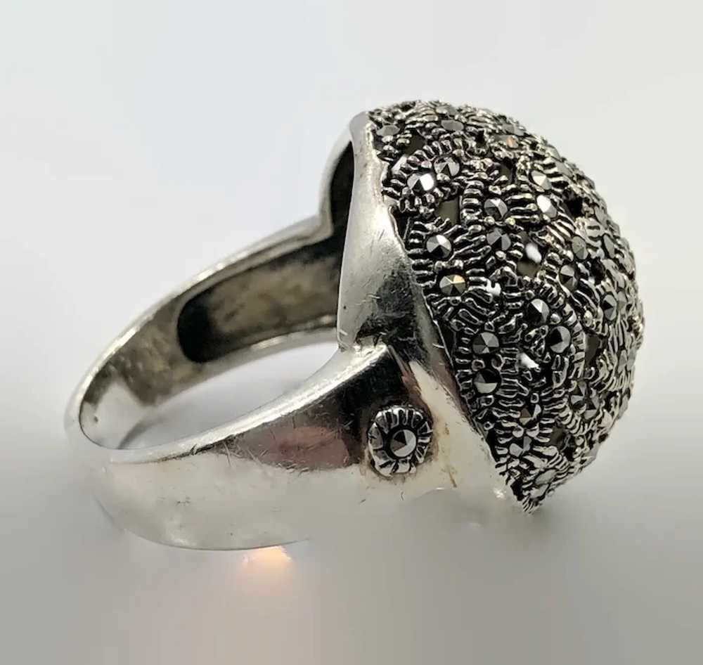 Black Marcasite Ring, Sterling Silver, Vintage Je… - image 5