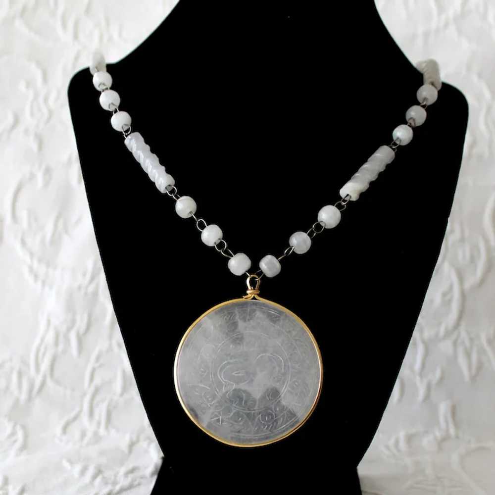 Necklace White and Clear Quartz Mother of Pearl M… - image 7