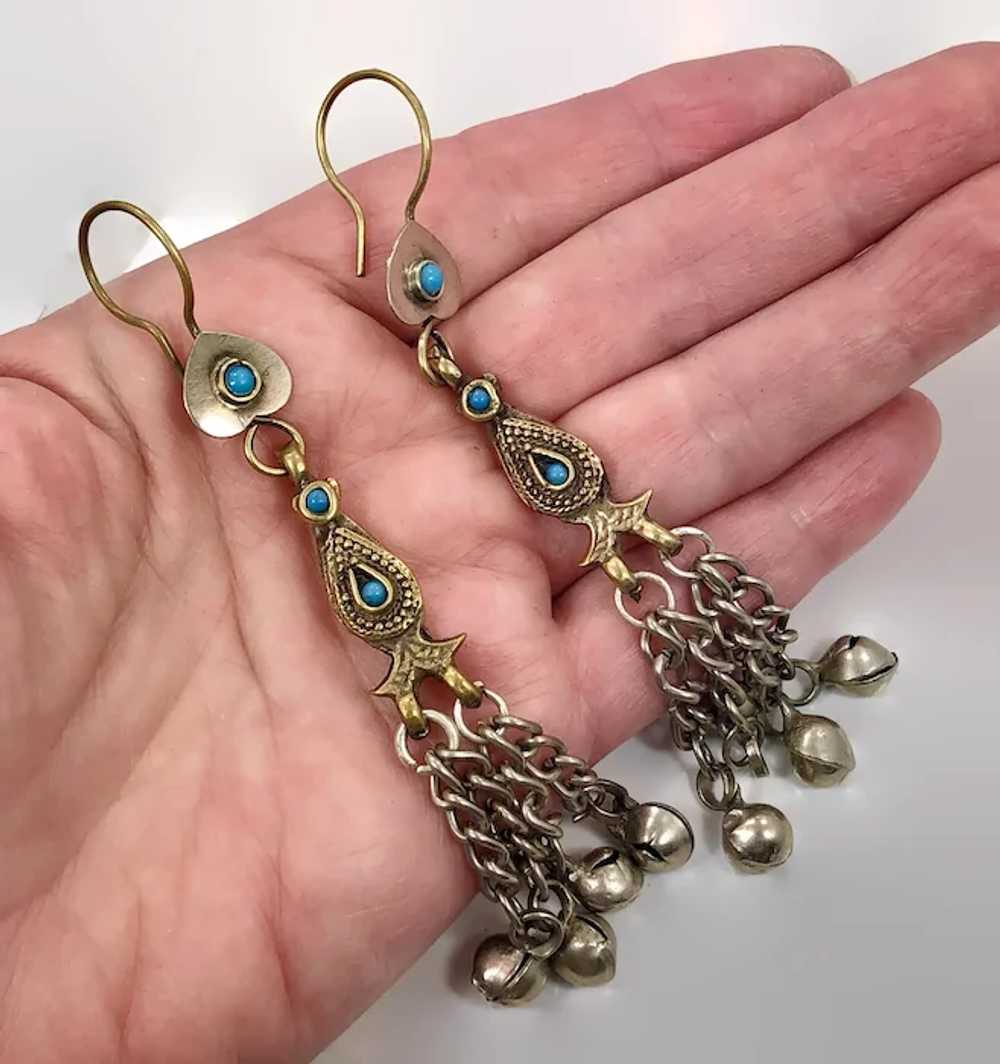 Boho Earrings, Turquoise Earrings, Chains, Afghan… - image 2
