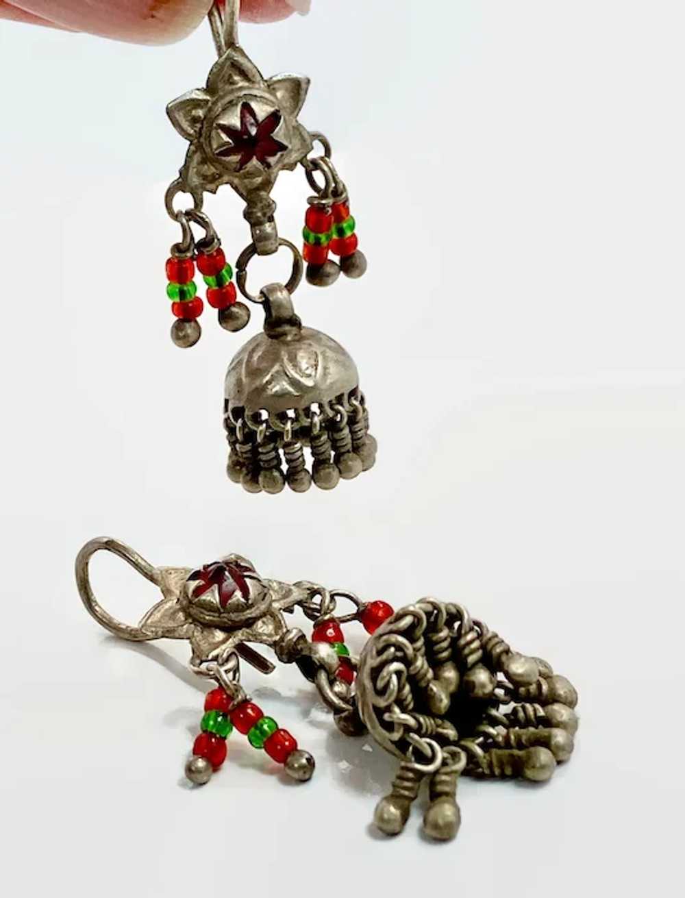 Ethnic Earrings, Kashmir, Jhumka , Old Silver, Vi… - image 2