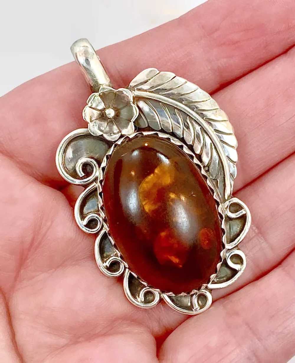 Amber Pendant, Sterling Silver, Native American, … - image 2
