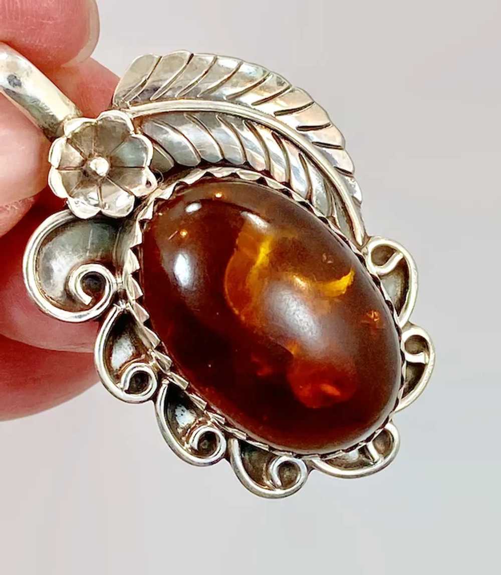 Amber Pendant, Sterling Silver, Native American, … - image 3