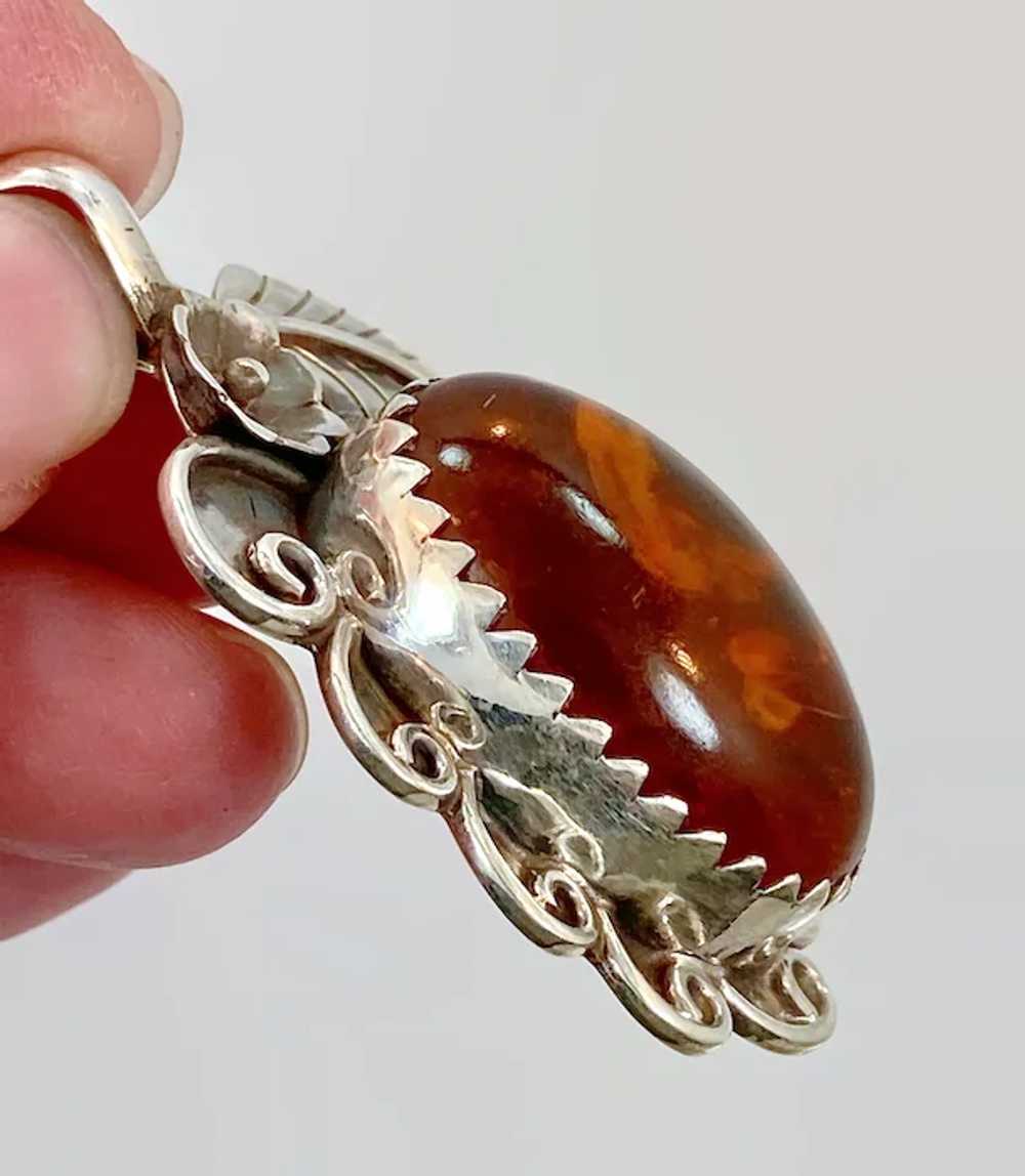 Amber Pendant, Sterling Silver, Native American, … - image 4