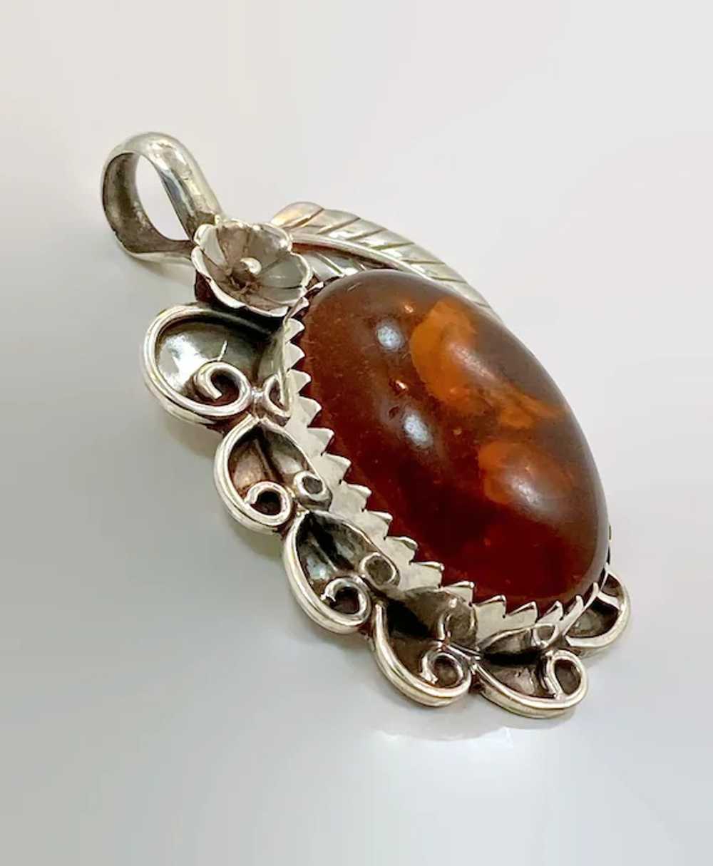 Amber Pendant, Sterling Silver, Native American, … - image 5