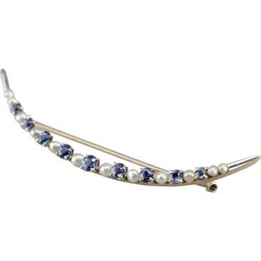 Vintage Sapphire Crescent Moon Brooch - image 1