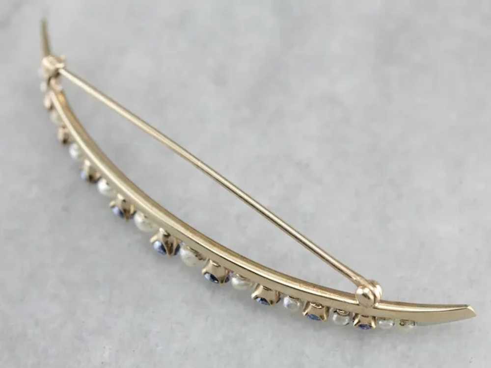 Vintage Sapphire Crescent Moon Brooch - image 5