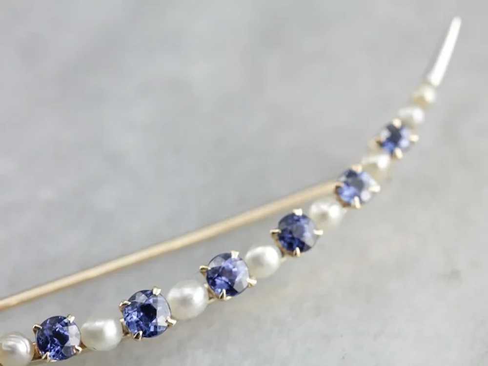 Vintage Sapphire Crescent Moon Brooch - image 6