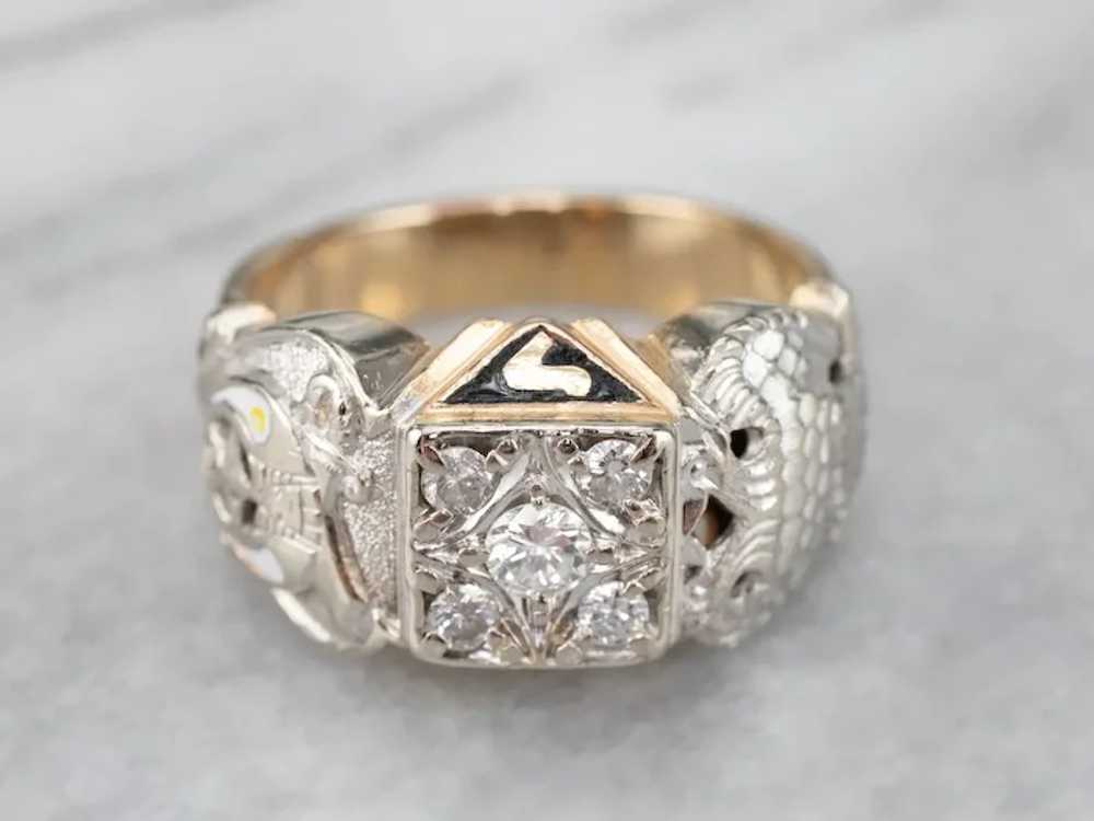 Vintage Diamond Masonic Men's Ring - image 3
